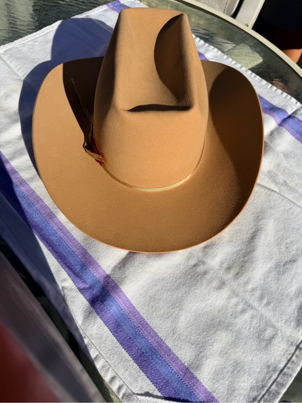 Stetson Tan Felt Western Cowboy Hat with Feather Accent